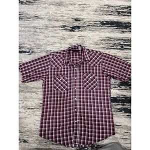 Men's Short Sleeve Plaid Button-Down Shirt, Size M Medium Plains Western Wear